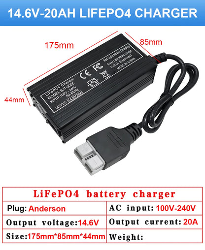 VariCore 14.6V 20A Smart Lifepo4 Battery Charger 110-220V 4S 12V High Power Charger For Lithium iron Phosphate Battery Pack