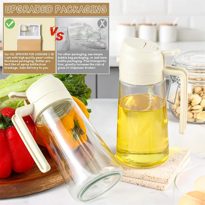 Oil Dispenser,15.8oz/470ml,2in1 Oil Sprayer & Pourer for Salads,Frying,Grilling,Ideal for Kitchen,Glass Oil Sprayer Bottle