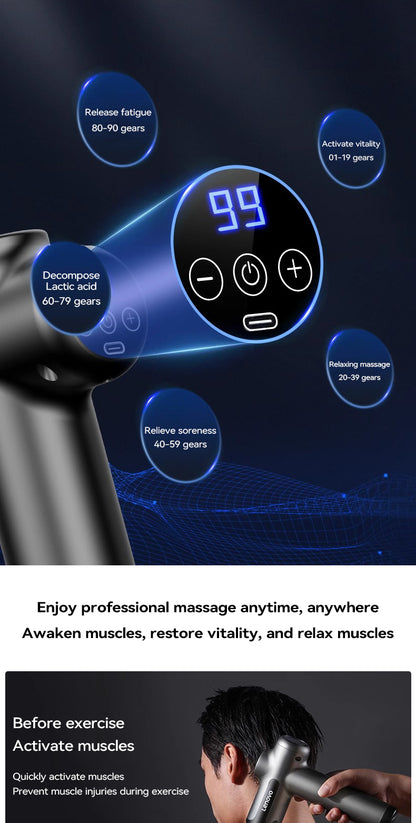 Lenovo Powerful Wireless Massager Gun - 8 Massage Heads, Rechargeable Deep Tissue Percussion Massager