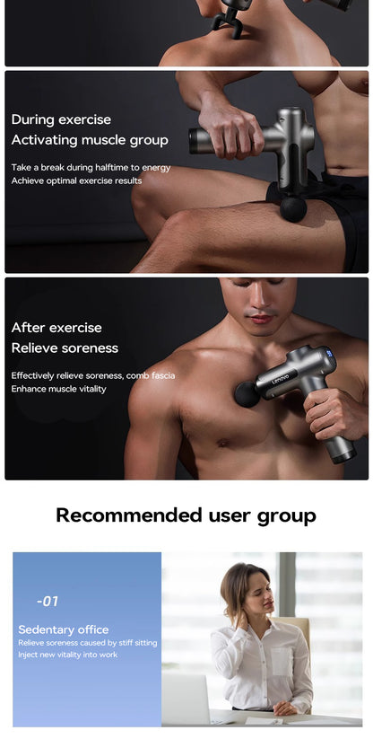 Lenovo Powerful Wireless Massager Gun - 8 Massage Heads, Rechargeable Deep Tissue Percussion Massager