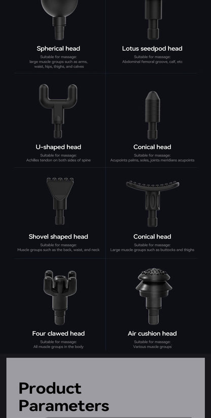 Lenovo Powerful Wireless Massager Gun - 8 Massage Heads, Rechargeable Deep Tissue Percussion Massager