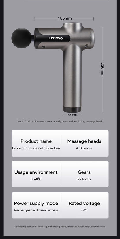 Lenovo Powerful Wireless Massager Gun - 8 Massage Heads, Rechargeable Deep Tissue Percussion Massager